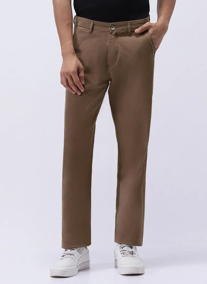 Urbano Fashion Men's Dark Taupe Cotton Regular Fit Casual Chinos Trousers Stretch